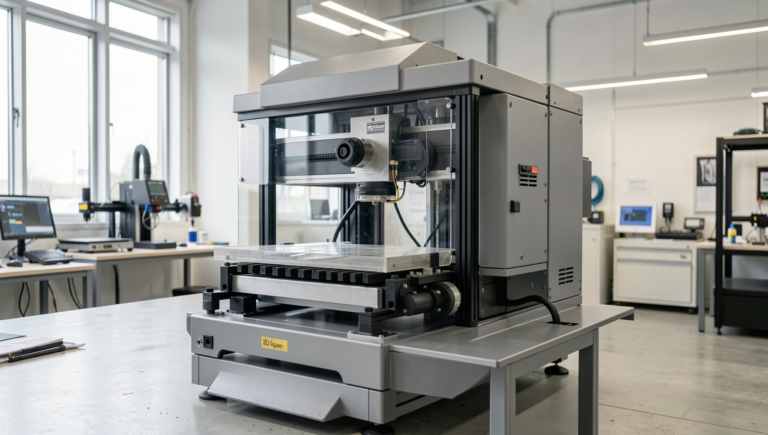 Photorealistic image showcasing advanced 3D printing technology in a Japanese industrial setting.