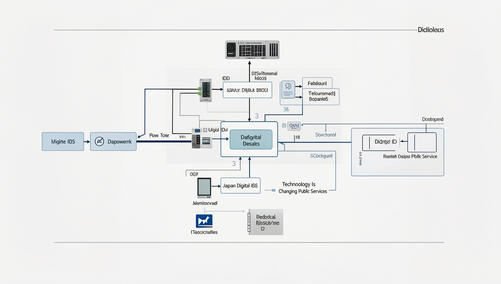Detailed diagram of the technology architecture for digital IDs in Japan.