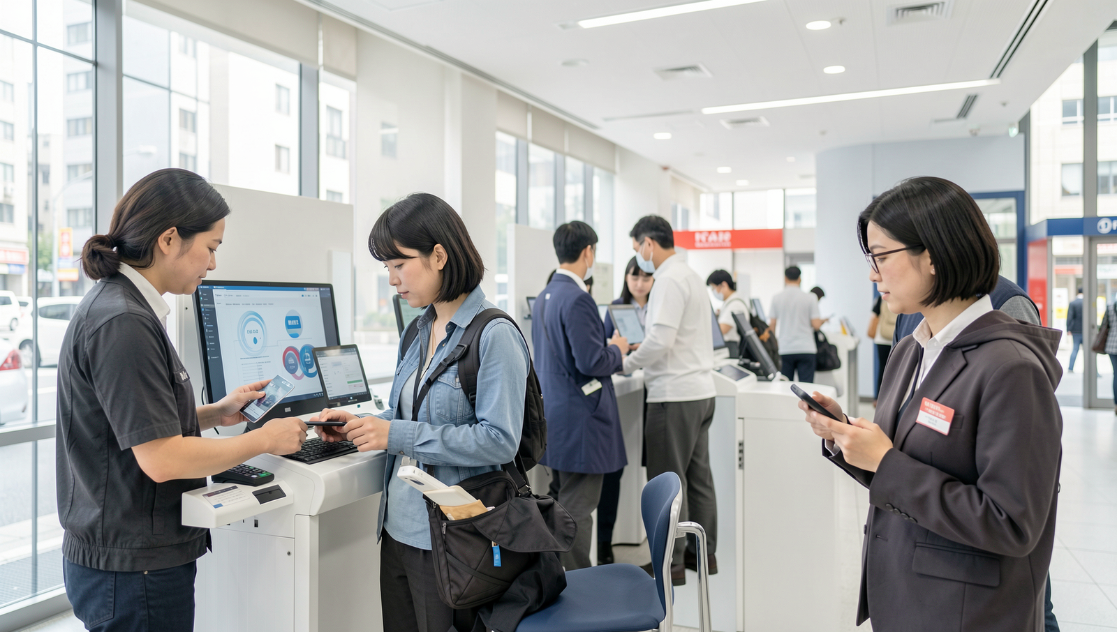 Citizens using digital IDs at public service counters in Japan.