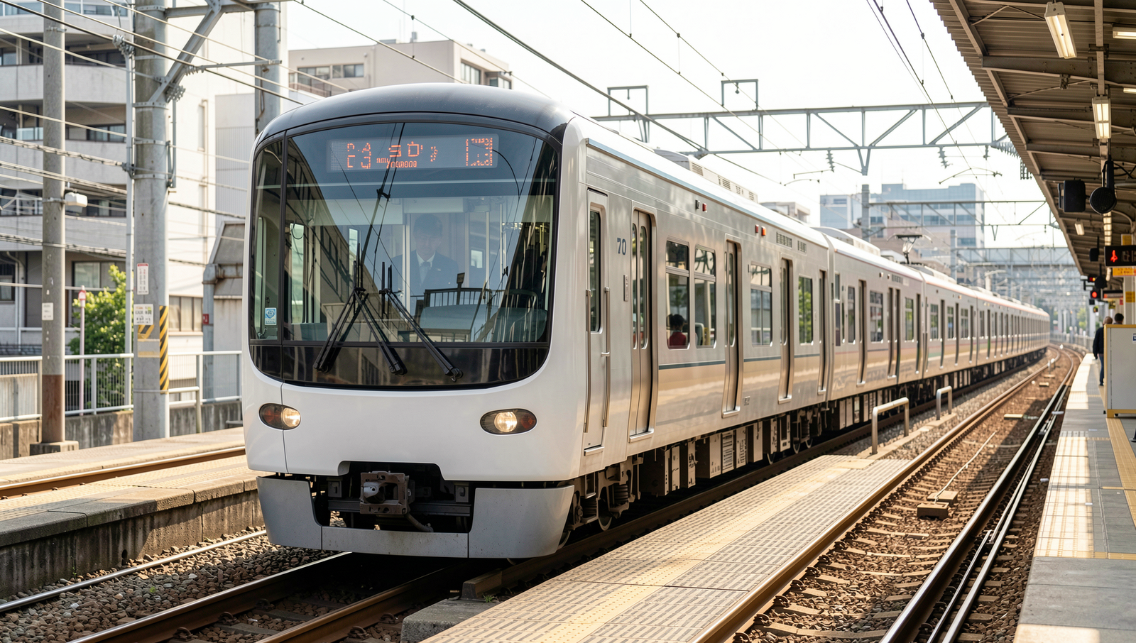 Photorealistic image of a driverless train in Japan showcasing advanced railway automation.