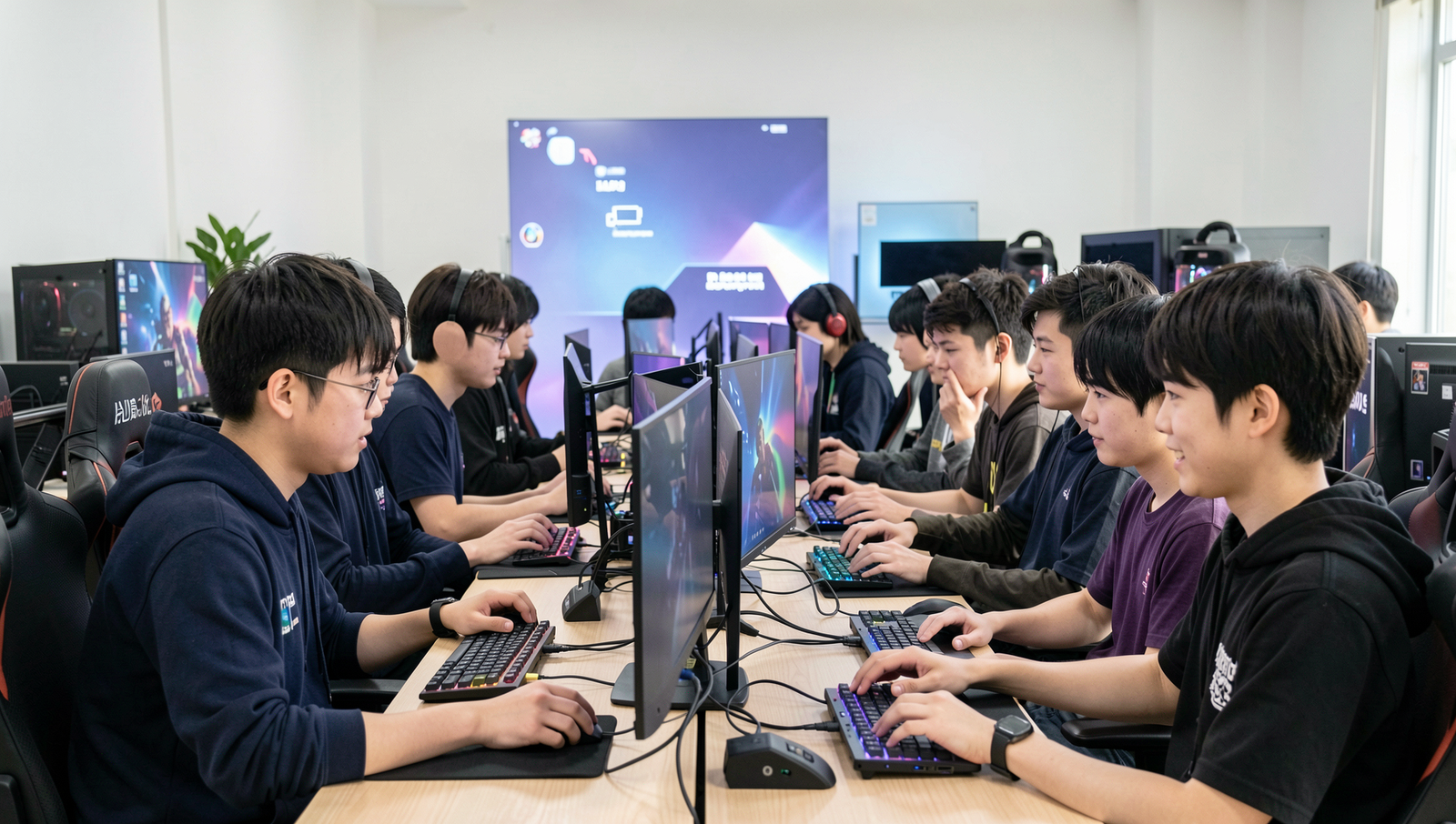 Young gamers competing in a local esports tournament in Japan.