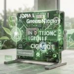 Photorealistic image showcasing Japan's green technology innovations in a natural setting.