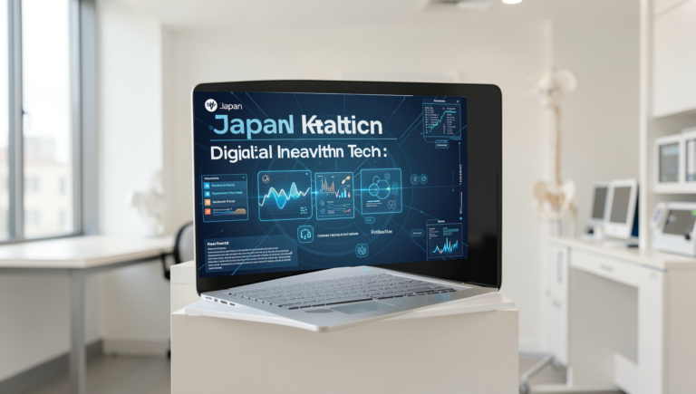 Photorealistic image showcasing digital health technology innovations in Japan's healthcare.