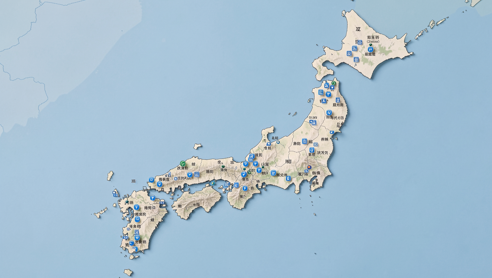 Detailed map of hydrogen refueling stations across Japan for clean transportation.