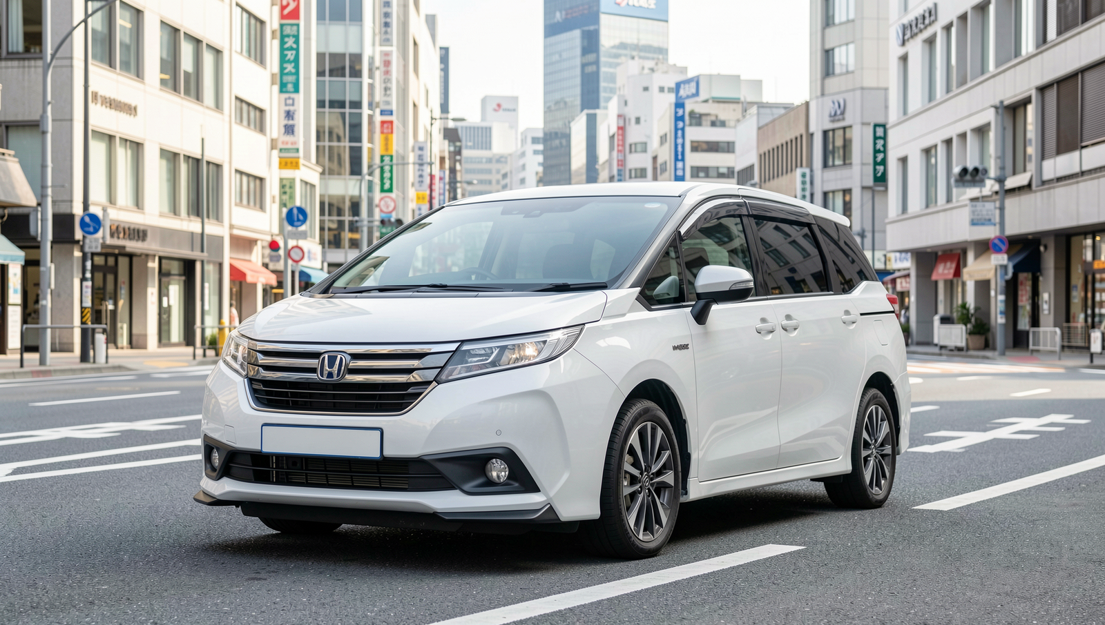 Hydrogen fuel cell vehicle driving on a city road under natural lighting.