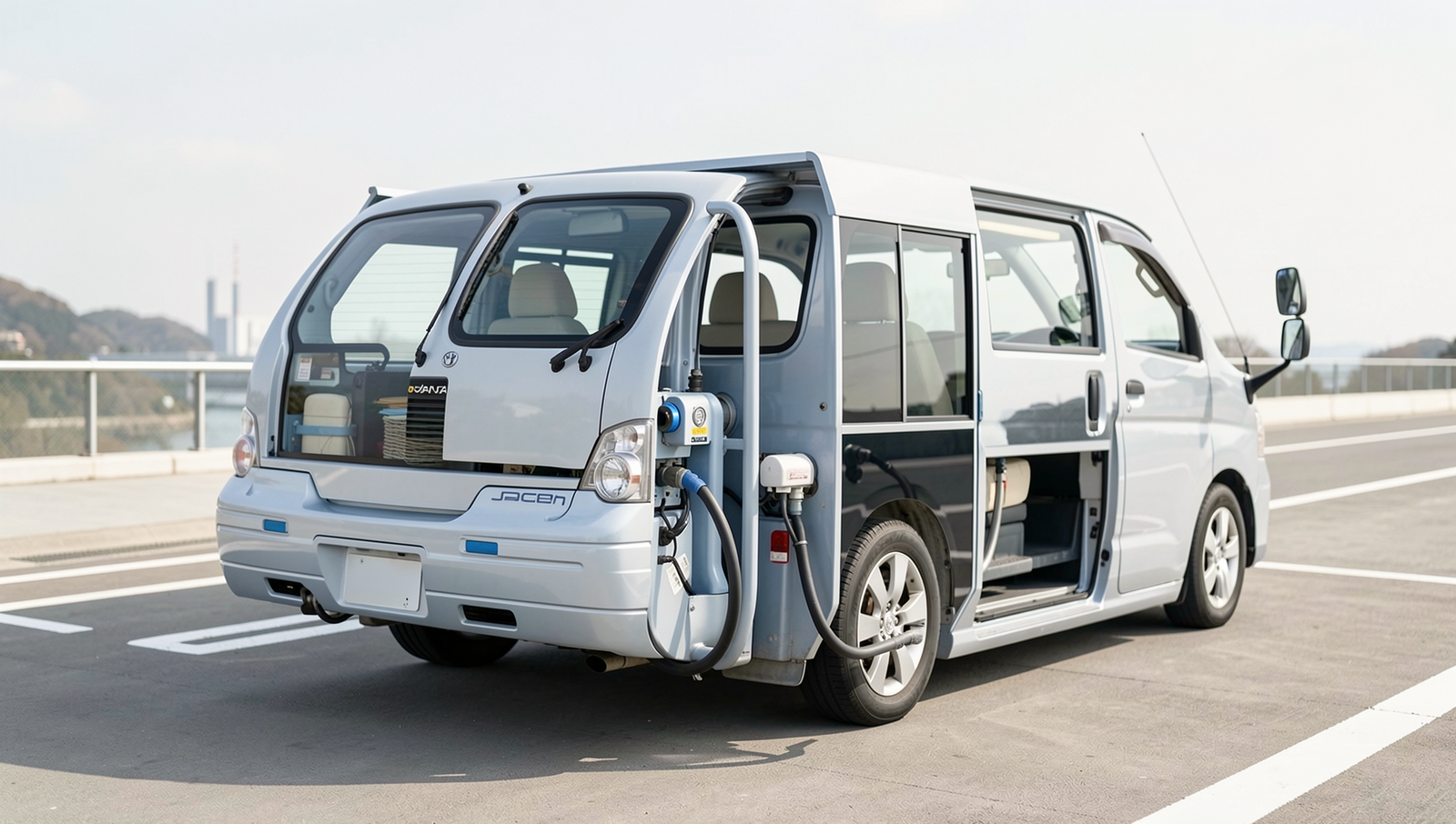 Diagram illustrating hydrogen fuel process in transportation with clear visuals.