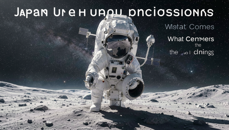 Photorealistic image depicting Japan's lunar missions and space exploration themes.