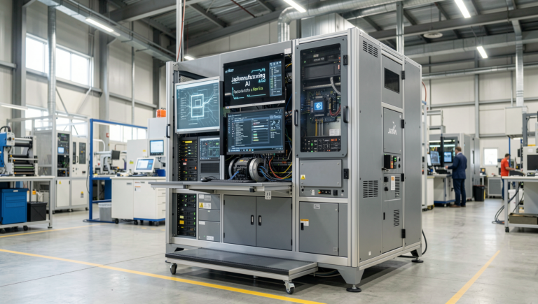 High-tech Japanese factory showcasing advanced AI manufacturing technology.