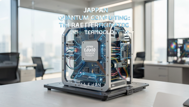 Photorealistic image depicting advanced quantum computing technology in Japan.