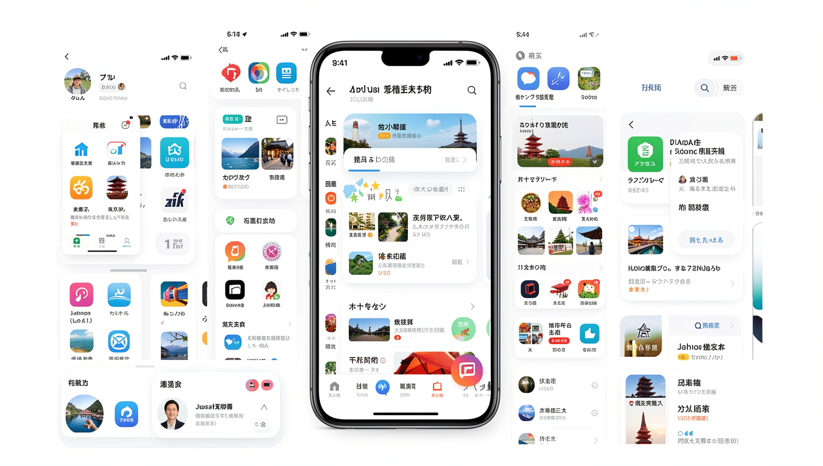 Collage of popular travel apps used in Japan for tourism technology.