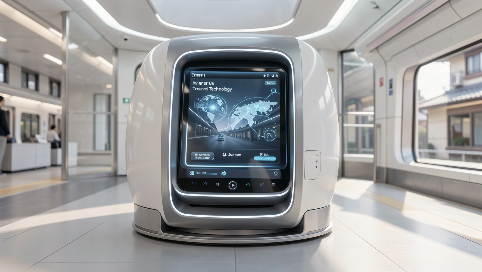Futuristic travel technology in Japan showcasing advanced apps for tourism.